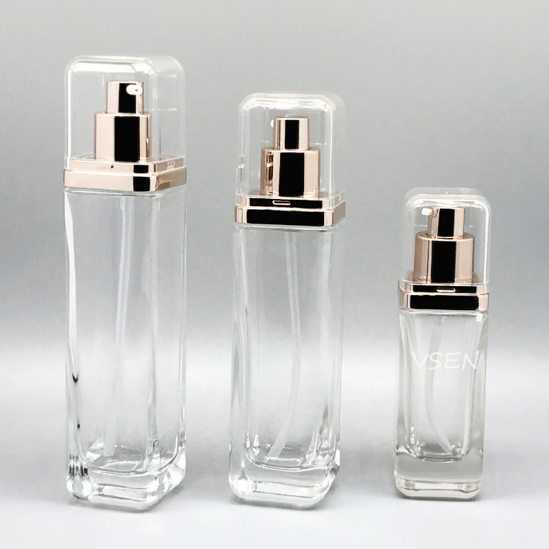 方形透明瓶子 透明罩子   玫瑰金盖子 现货玻璃瓶(图3)